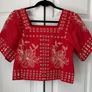RAILS Red/Gold Embroidered Women's Top